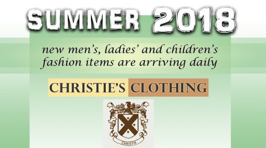 Summer 2018 fashion for men, ladies' and children is arriving daily at Christie's Clothing in downtown Collingwood